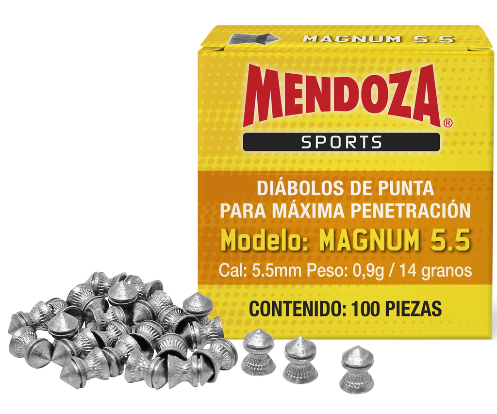 DIABOLO MENDOZA CAL 5.5 MAGNUM CAJILLA  100 PZAS MAGNUM 5.5