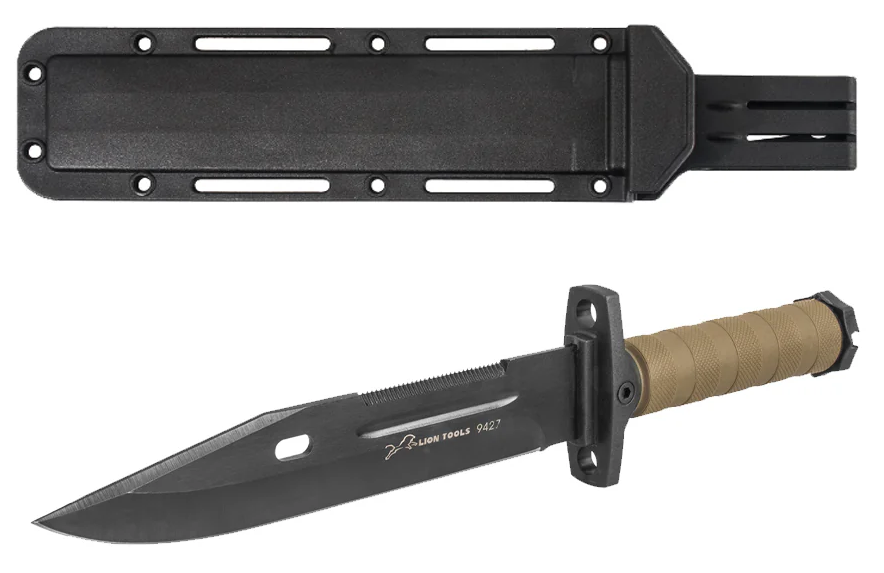 CUCHILLO LION TOOLS 8" HOJA PAVONADA MANGO RUBBER C/FUNDA 9427