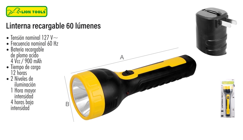 LINTERNA LION TOOLS RECARGABLE 3W 1 LED AMARILLA 8837