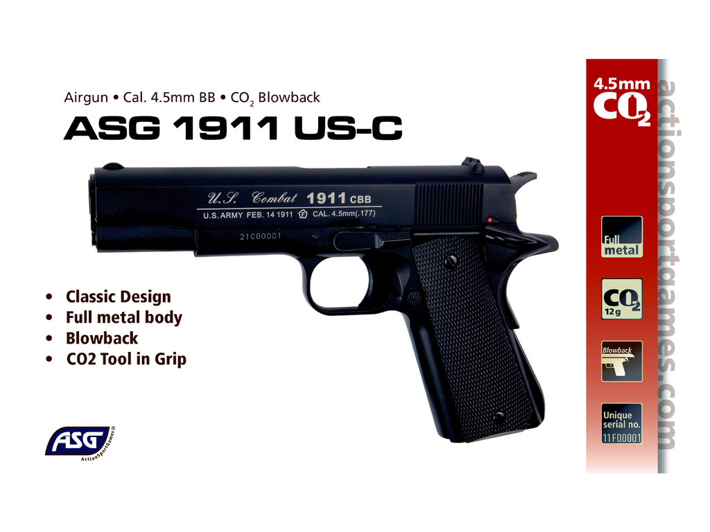 PISTOLA ASG 1911 US-C CO2 BB STEEL CALIBRE 4.5 BLOWBACK 19818