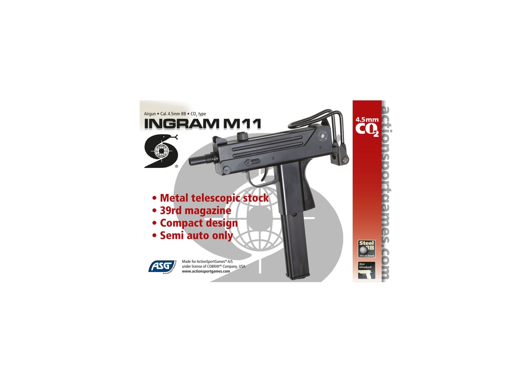 PISTOLA ASG COBRAY INGRAM M11 CO2 BB CALIBRE 4.5 18522