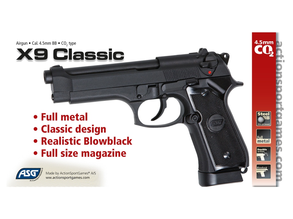 PISTOLA ASG X9 CO2 BB CALIBRE 4.5 BLOWBACK 18526