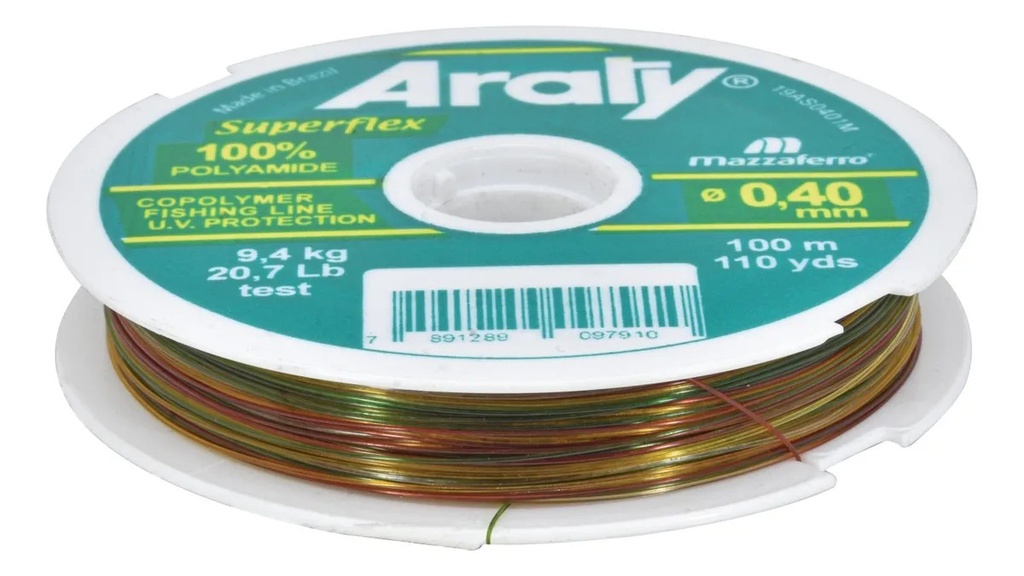 HILO MONOFILAMENTO ARATY P/PESCA MULTICOLOR 100M 0.40MM 15HILONY029MA