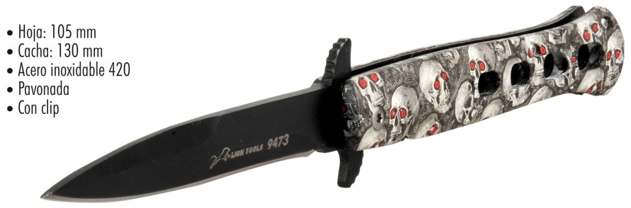 NAVAJA LION TOOLS 4" PAVONADA MANGO CALAVERA CLIP 9473