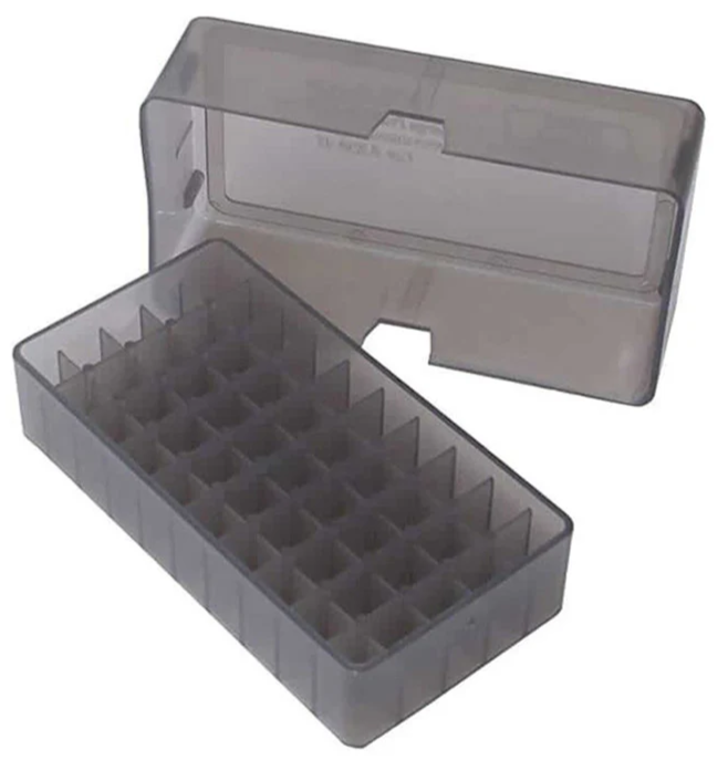 CAJA PARA CARTUCHOS MTM CAL 38X50 HUMO