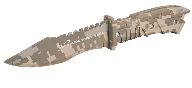 CUCHILLO LION TOOLS 4 1/2" HOJA Y MANDO CAMUFLAJE CON FUNDA 9404