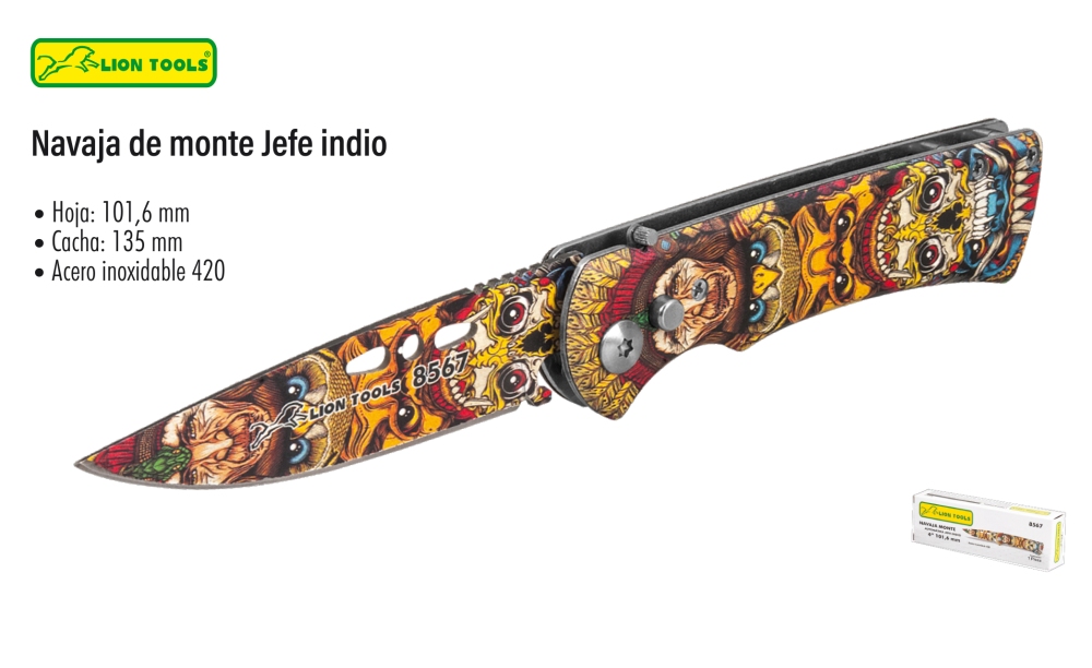 NAVAJA LION TOOLS 4 1/2" AUTO JEFE INDIO 8567