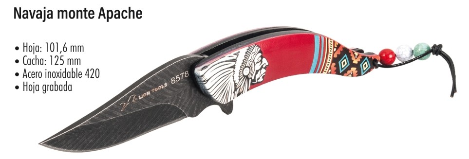 NAVAJA LION TOOLS 4" APACHE GRABADA 8578