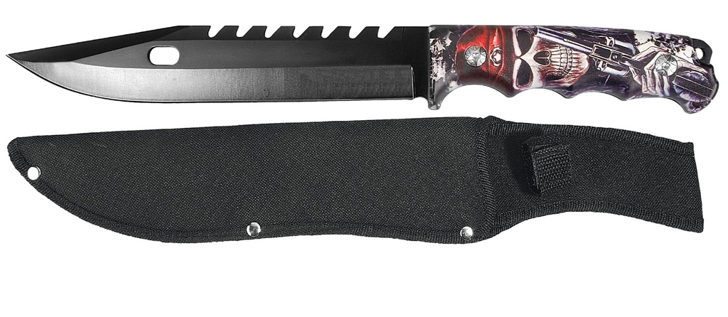 CUCHILLO LION TOOLS 8" HOJA PAVONADA MADERA CALAVERA CON FUNDA 9432