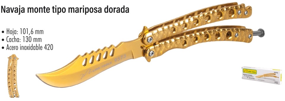 NAVAJA LION TOOLS 4" TIPO MARIPOSA DORADA 9573