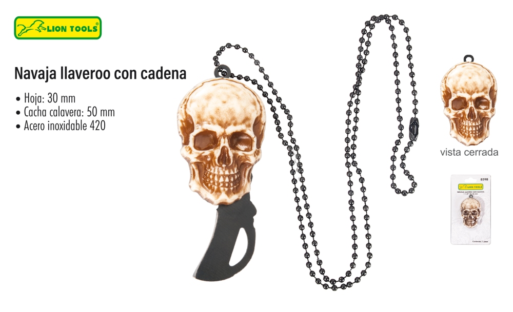 LLAVERO LION TOOLS NAVAJA 1 1/2" CON CADENA 8598