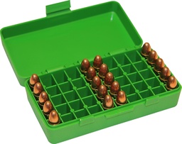 [CMN10] CAJA PARA CARTUCHOS MTM PISTOLA 50 PZAS 9MM LUGER Y MAKAROV, 380 ACP, .30 LUGER P50-9M-10