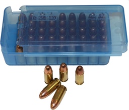[CMN24] CAJA PARA CARTUCHOS MTM PISTOLA 50 PZAS 9MM LUGER Y MAKAROV, 380 ACP, .30 LUGER P50-9M-24