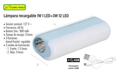 [L8828] LINTERNA LION TOOLS RECARGABLE 1W 1 LED + 3W 12 LED 8828