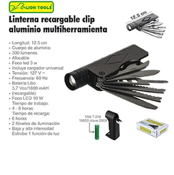 [L3180] LINTERNA LION TOOLS RECARGABLE ALUMINIO LED 3W MULTIHE 3180